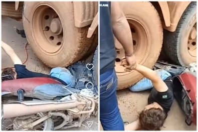 MOTOCICLISTA FICA GRAVEMENTE FERIDO APÓS SER PRENSADO POR CARRETA EM VERA